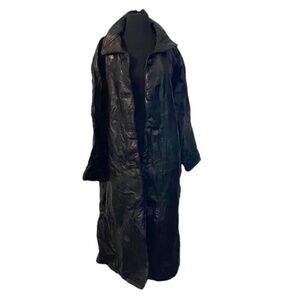 NWT Giovanni Navarre Men's Black Patch Leather Full-Length Trench Coat‎ Medium